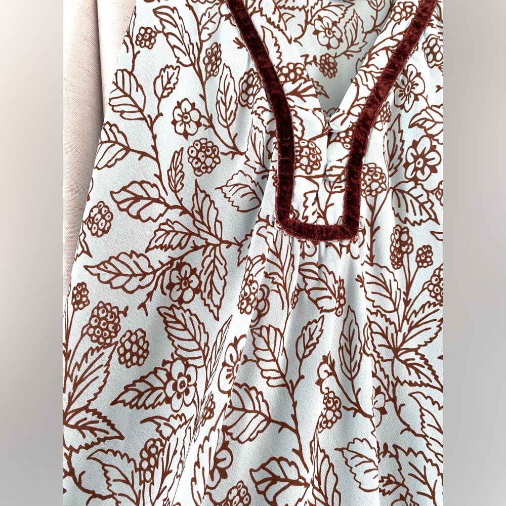 Oscar de la Renta Pale Blue Maxi Dress with Brown Floral Motif - Picture 12 of 14